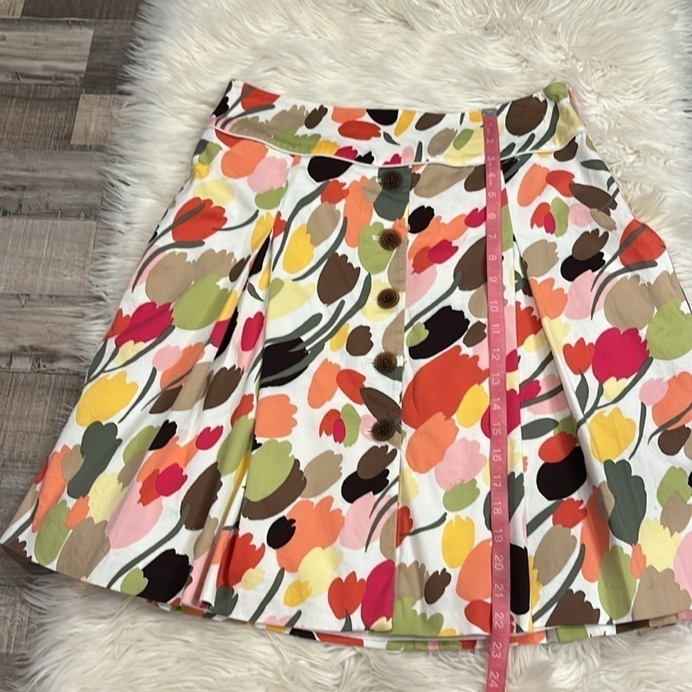 Talbots stretch cotton pleated print skirt with button front lined 12P - Picture 6 of 9